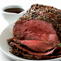 Garlic and Tri-Pepper-Crusted Beef Roast w/ Balsamic Sauce
